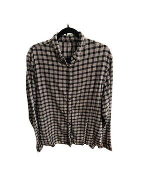 AllSaints Men’s Brushed Plaid Button Down Shirt Black Cream XL